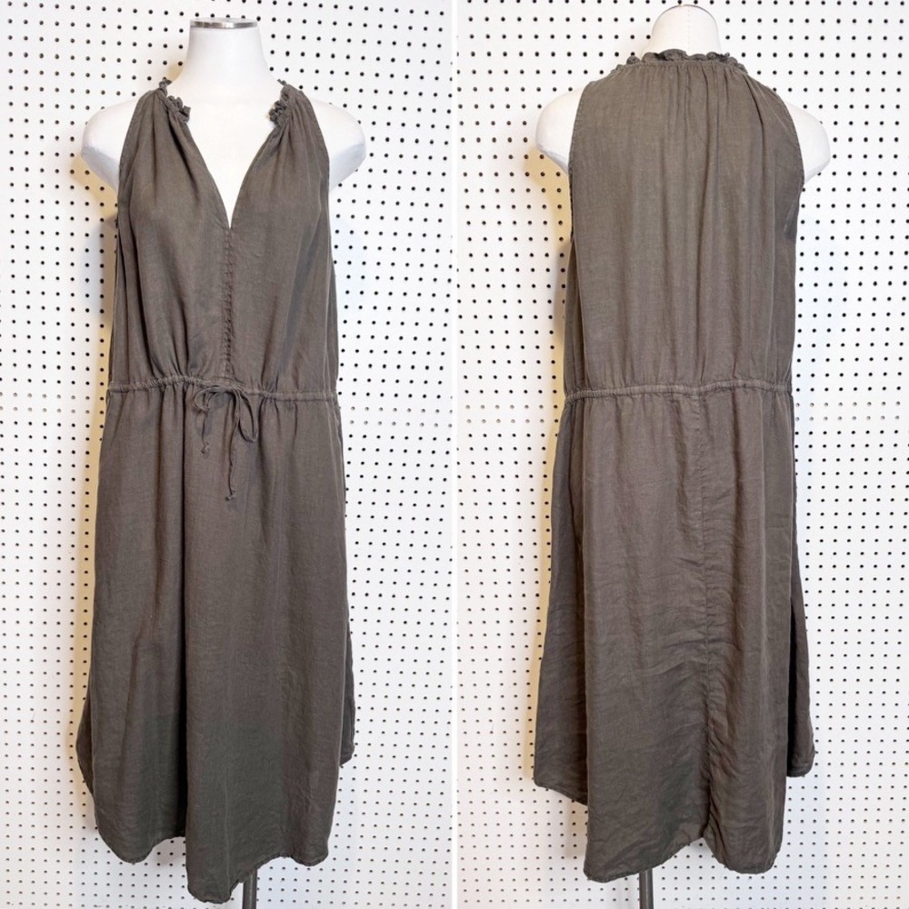 Velvet by Graham & Spencer | 100% Linen Ruffle V-Neck Drawstring Dress Small